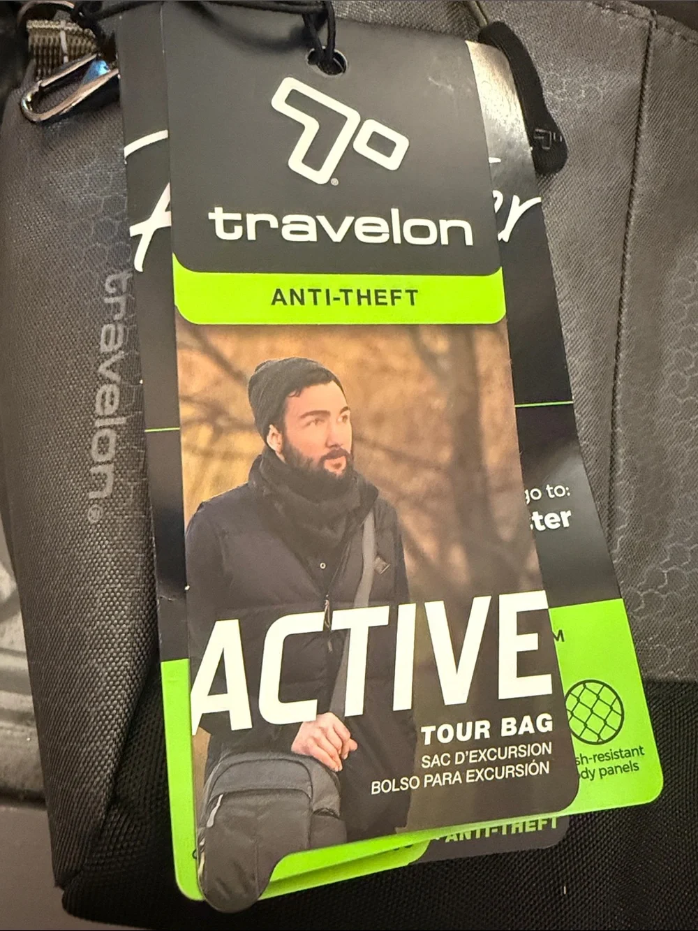 Travelon Active Tour Bag Charcoal Men's Crossbody Sling Bag Anti-Theft Unisex